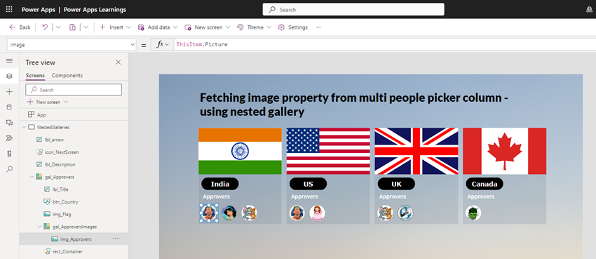 PowerApps Fetch Image Property From Multi People Picker Column